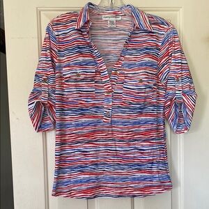 Cathy Daniels Women's Striped Top - Red, Blue, White